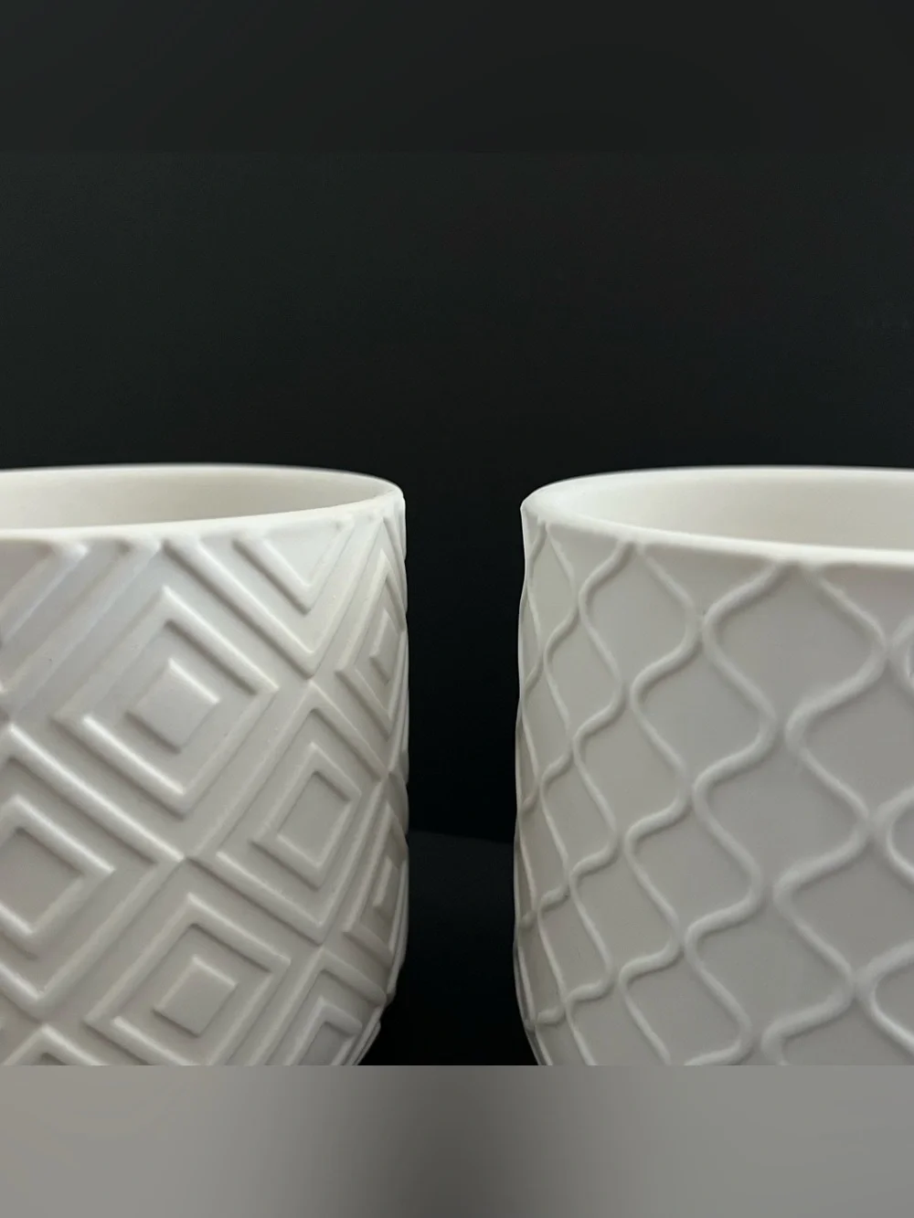 White Geometric Ceramic Candle Holders Planters Jars Matte Minimalist Set of 2